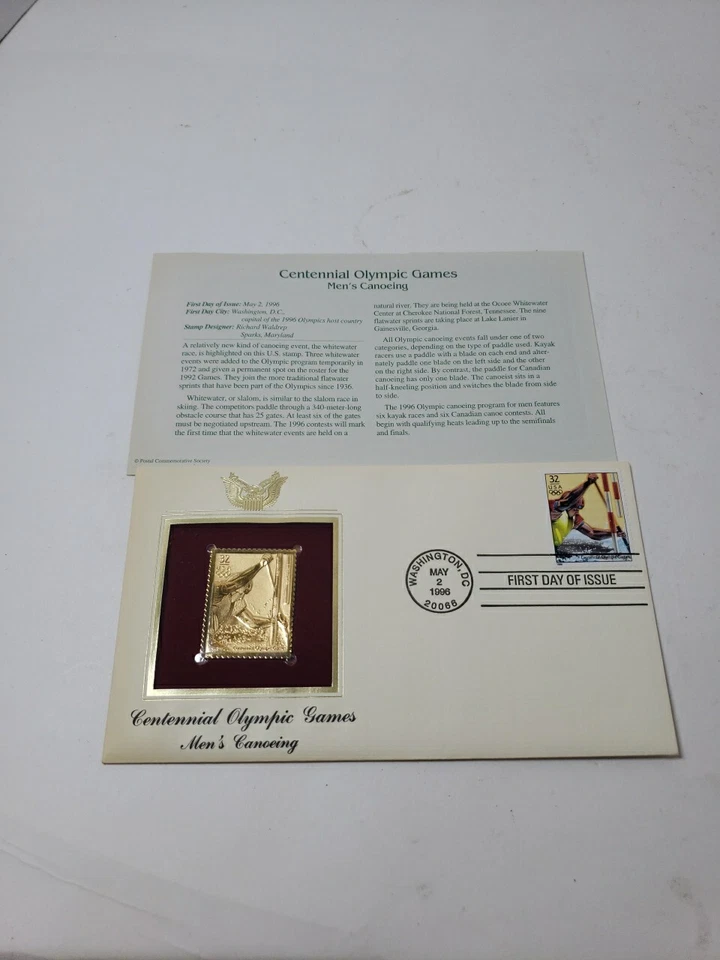 22kt Gold FDC 1st Day Issue Centennial Olympic Games Mens Rowing Swimming Canoe - Image 4 of 4
