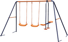 Double Swing Set with 2 Swing Seats with 1 Seesaw Play Set, Metal A-Frame Garden