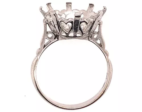 HUGE Art Deco Semi Mount Engagement Ring 18K White Gold Antique Original 1910s