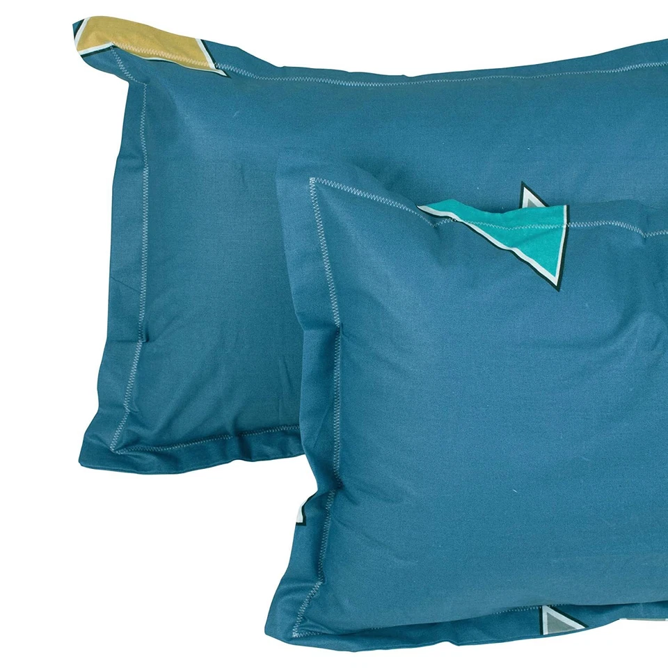 棉几何平双人床单带2个枕套,深蓝色和白色 — 第 4/4 张图片