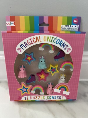 Ooly Magical Unicorns Set of 12 Puzzle Erasers - NEW
