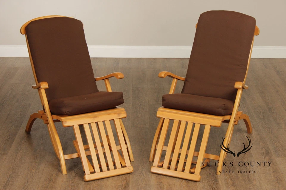 Par de sillones de vapor plegables de arce estilo campaña vintage para crucero Foto 2 de 4