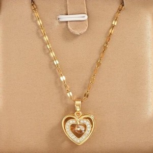 Authentic Fashion 18K Gold Plated Golden Double Heart Love Pendant Necklace Gold Color New