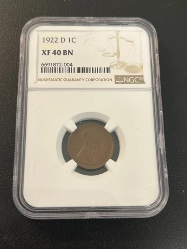 1922 D WHEAT CENT NGC XF-40 - BETTER DATE - WHEAT CENT - CERTIFIED SLAB - 1C
