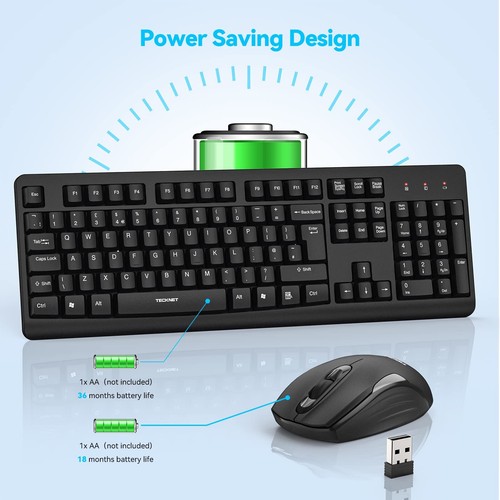 TECKNET Wireless Keyboard and Mouse Set, Ergonomic 2.4G Cordless TK-KM003 - Picture 6 of 7