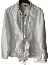 XCVI Women's Long Sleeve White Lace Up Drawstring Open Front Mid Length Jacket L