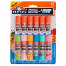 NEW 12 ELMERS GLUE STICKS 6 SCENTED & 6 DISAPPEARING PURPLE SCHOOL SUPPLIES