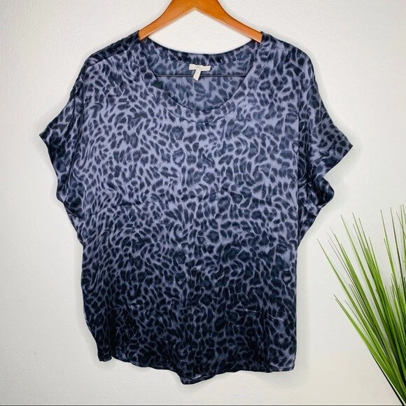 Blusa Joie Silk Mujer Talla XS Estampado Animal Leopardo Gris Negra