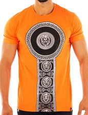 Avenue George V Paris Men's Orange T-shirt Fitted Tee Rhinestone Lion