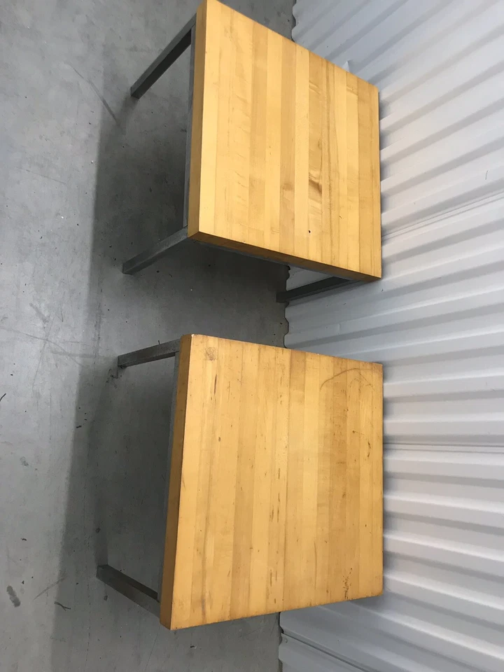 2 Mesitas de Noche Mid-Century Cromadas para Patas Carnicero Bloque Tops Retro De Colección Foto 4 de 4