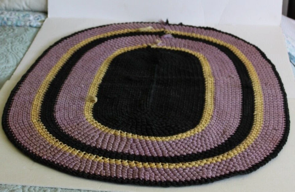 Alfombra trenzada de ganchillo hecha a mano vintage ovalada 28"x42" cordón de poliéster ~ granja Foto 2 de 4