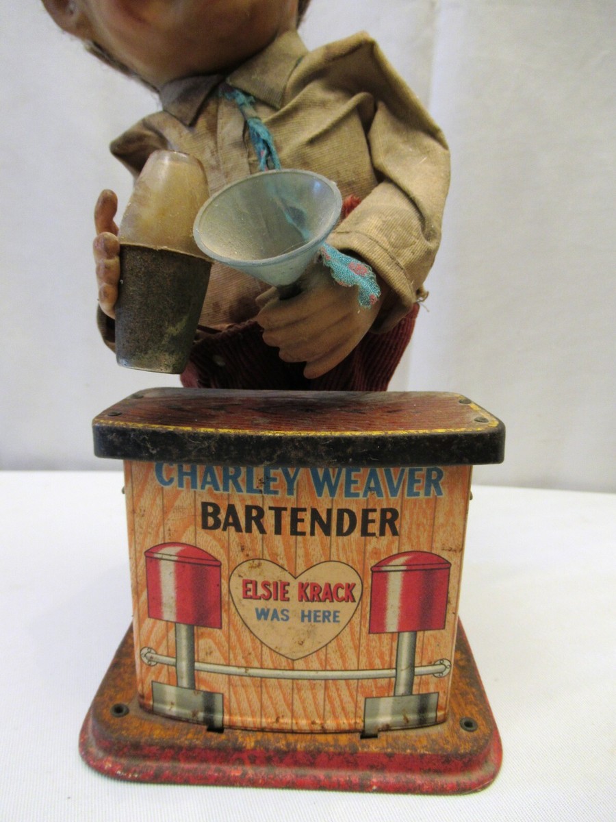 野村トーイ　Charley Weaver バッテリー式バーテンダー　完動品 Vintage Charley Weaver Bartender Japanese Battery Operated Tin Toy