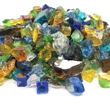 Sea Glass - Blue, Amber & 1/2" Premium Crushed & Reflective Fire Glass Fireplace