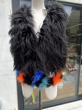 Y2K GOLDEN DAYS PARIS MED LARGE BLACK MULTI FAUX MONGOLIAN FUR GILET WAISTCOAT