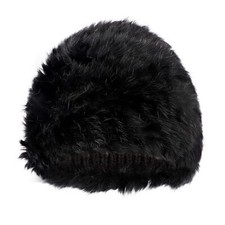 Women Fur Hat Female Winter Furry Knit Beanie Hat Thick Warm Skull Cap Black