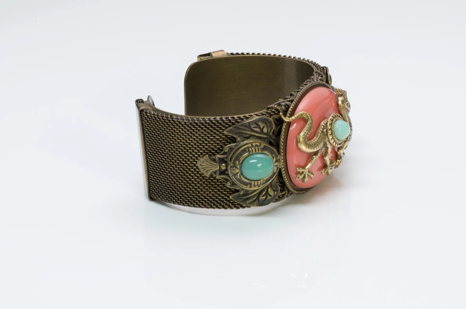 PATRICE Faux Coral Green Onyx Glass Mesh Dragon Cuff Bracelet - Image 3 of 4