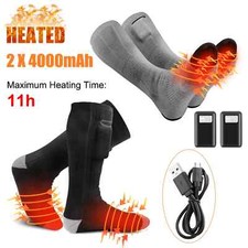 Washable Men Women Electric Heated Socks Winter Foot Warmer 2x4000mAh Batteries