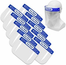 Lot of 10 Face Shield 10 Pks Clear Washable Face Mask Anti Fog w/ Elastic Band