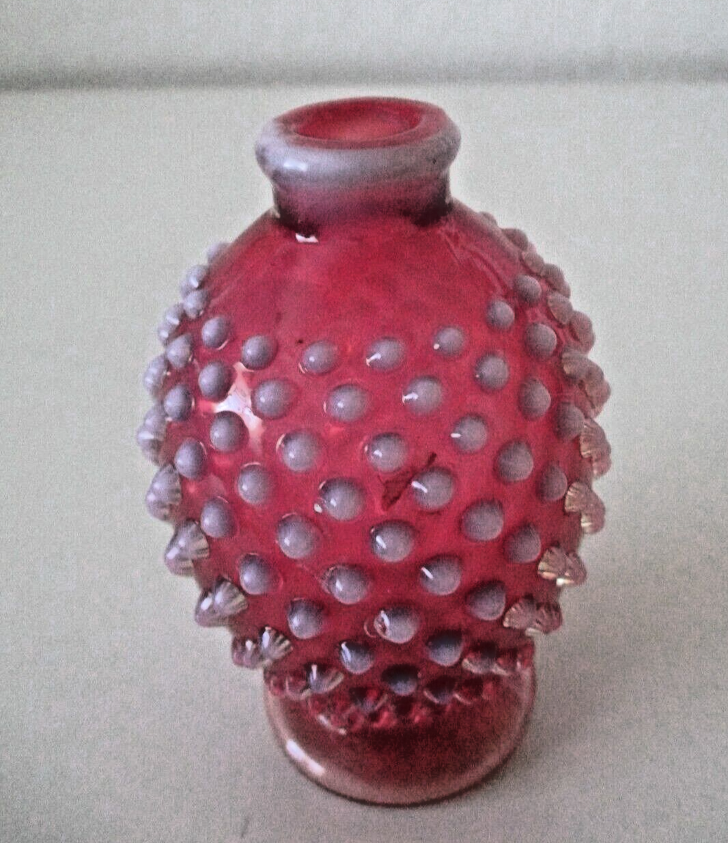 Fenton Cranberry Opalescent Vase Victorian Antique Hand-blown