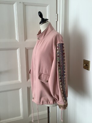 BNWOT CIMINY PARIS Women s Pink Embellished Denim Jacket Blouson Size M/12-14