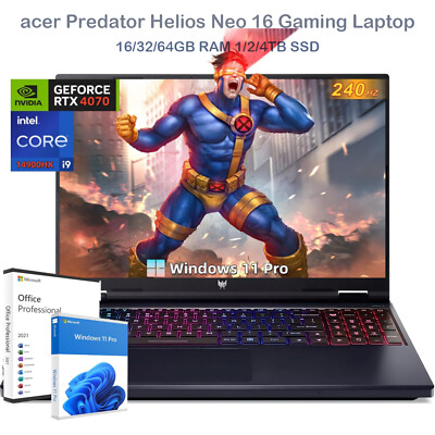 acer Predator Helios Neo 16 Laptop,i9-14900HX,RTX4070,UpTo 64GB 4TB+Office2021+