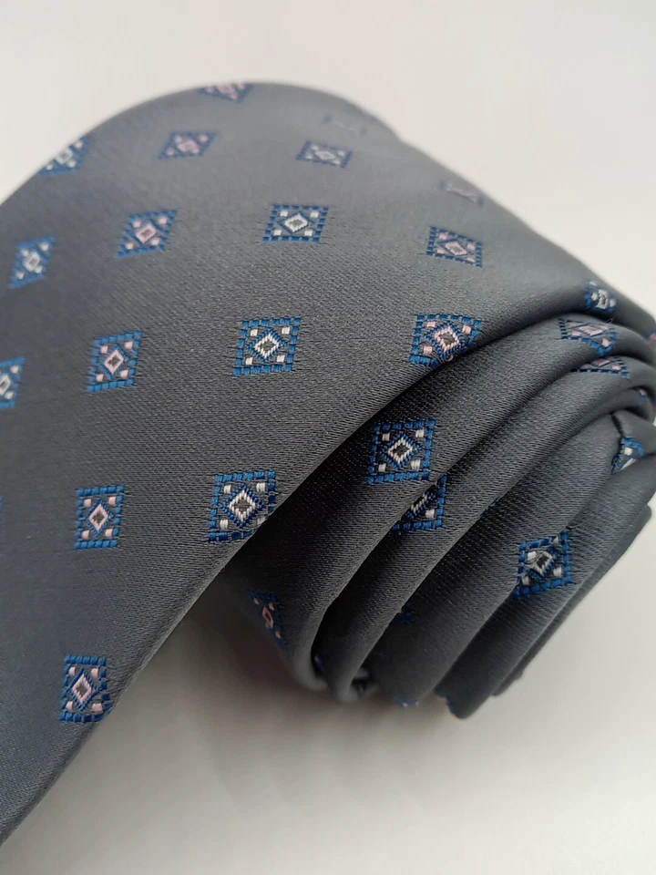 Corbata de jacquard geométrica Envoy para hombre gris azul blanco rosa Foto 2 de 4