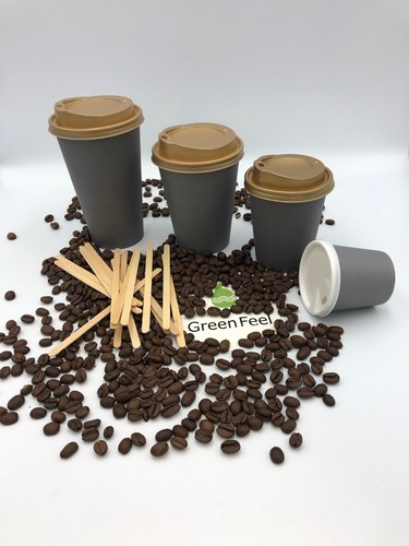 TAZAS DE PAPEL CAFÉ TÉ FIESTA GRIS 50 x 8 oz 12 oz tapas desechables bebidas frías calientes - Imagen 5 de 23