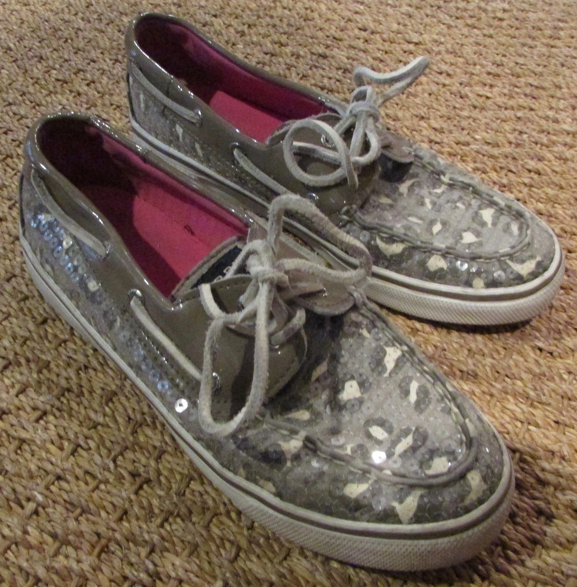 Sperry Women's Bahama Greige Leopard Print Boat Shoes Sequins - Main Image