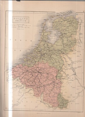 MAP , COLOUR , 1868 , suitable for framing ,Old Borders ,HOLLAND & BELGIUM