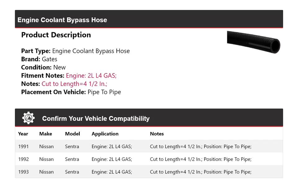 Manguera de derivación de refrigerante de motor Nissan Sentra 1991-1993 tubo a puertas de tubería 1992 Foto 2 de 4