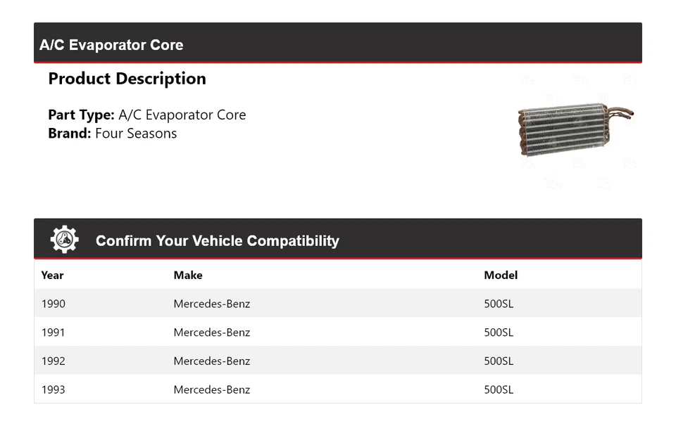 Núcleo evaporador aire acondicionado Mercedes-Benz 500SL 1990-1993 4 estaciones 1991 1992 Foto 2 de 4