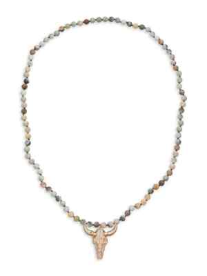2 NEW EYE CANDY BEAD LA Amazonite MENS Bull STEER HEAD Necklace Wyatt Tiger