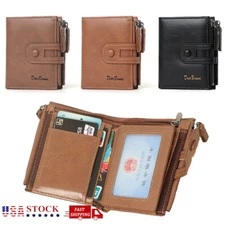 Men's Wallet PU Leather Double-zipper Multi-card Holder Coin Pusre RFID Blocking