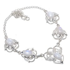 Rinbow Moonstone Gemstone Handmade 925 Sterling Silver Jewelry Necklace Size 18"