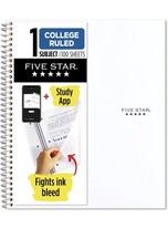 Five Star Spiral Notebook  Study App, 1 Subject, College Ruled Paper, White