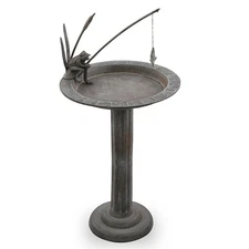 SPI Home Fishing Frog Cast Aluminum SundialBirdbath 31 Inches Tall, bronze