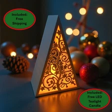 Christmas Tree Holidy Decor Tealight Candle Holder w/LED Tealight Multi-Color
