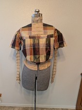 Antique Edwardian Era Multi Colored Plaid Silk Bodice