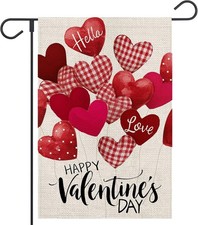 Happy Valentines Day Garden Flag 12x18 Inch Double Sided Love Hearts Balloons