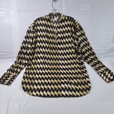 Joie Blouse Womens XL Black Beige Gold Geometric Long Sleeve Light Wear