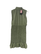 New Pretty Little Thing Dusty green and white polka dot dress with smoked waist