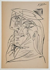 Pablo Picasso Drawing on old paper (Handmade) signed and stamped artwork