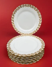 6 Haviland H&Co Limoges France Scalloped Gold Leaves B&B Plates ca 1876-89