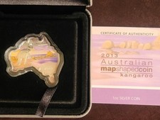 2013 1 Perth Mint Australian Mapshaped Kangaroo 1oz 99.99 Silver Coin Boxcoa 2013 1 Perth Mint Australian Mapshaped Kangaroo 1oz 99.99 Silver Coin Boxcoa