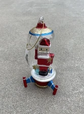 New Vintage Macy's Holiday Lane Retro Glass 6” Santa Space Rocket Ornament NWT