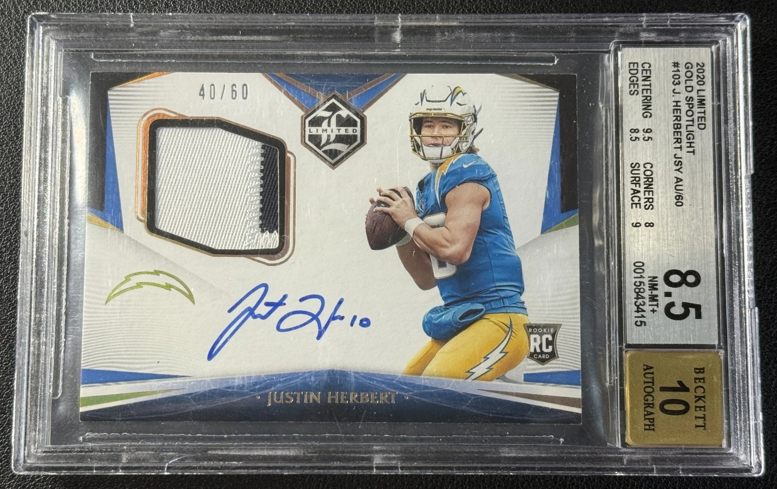 Justin Herbert Panini Limited #103 Patch Autograph-Gold Spotlight