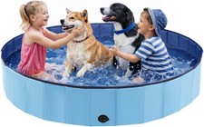 Foldable Dog Pool Large Dogs  Kids 63" Hard-Side Collapsible Kiddie Pool Heavy