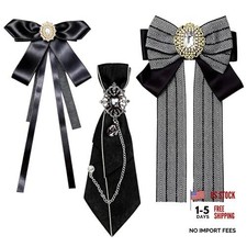 3 Pcs Womens Black Neck Tie & Bow Ties Set, Pre-Tied Women Bowtie