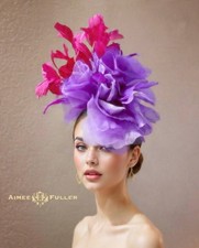 Kentucky Derby Hat Purple Rose Fascinator Fuchsia Hot Pink Feathers Royal Ascot