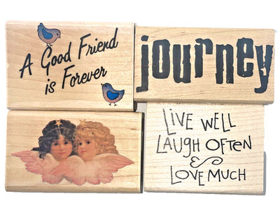 Wood Mounted Rubber Stamp Lot New Live Laugh and Love Good Friends Journey Angel